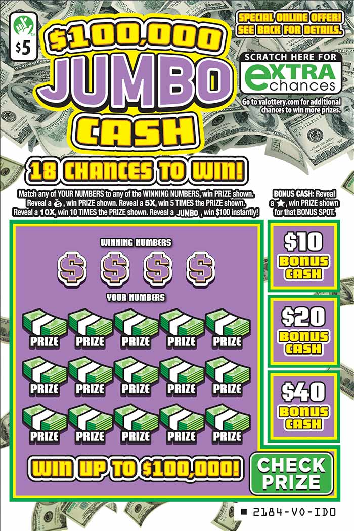 100,000 Jumbo Cash Scratcher 2184 Virginia Lottery
