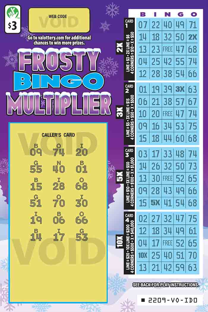 Frosty Bingo Multiplier Scratcher 2209 Virginia Lottery