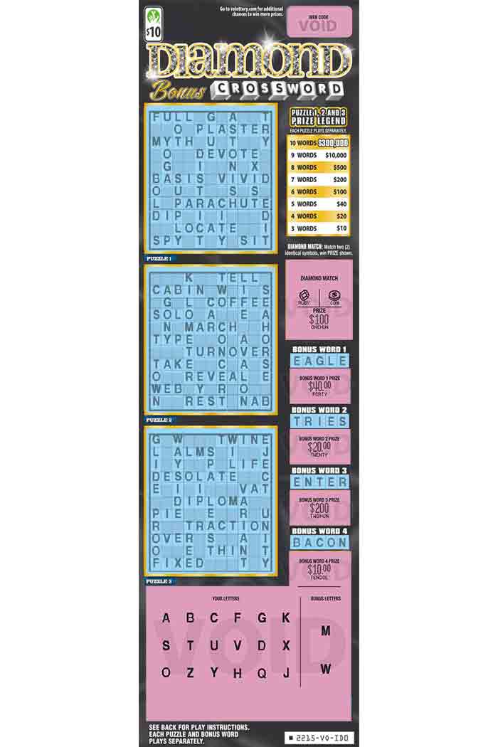 Diamond Bonus Crossword Scratcher 2215 Virginia Lottery