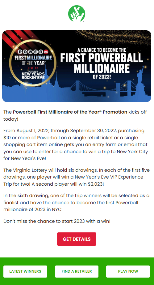 Powerball First Millionaire Of The Year Promotion Virginia Lottery